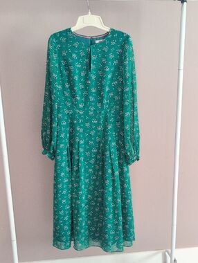 Boden Green Floral Maxi Dress Long Sleeves